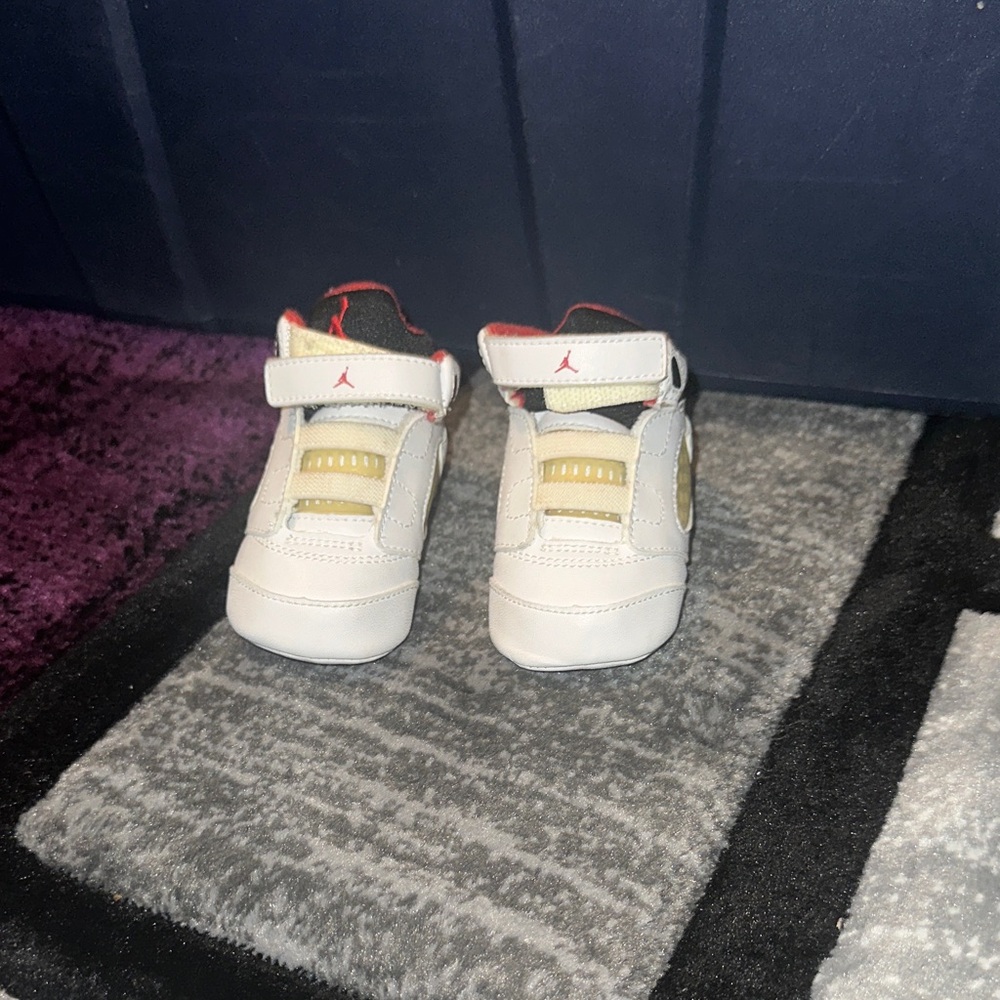 Jordan Baby Crib Shoes in White with Red Accents